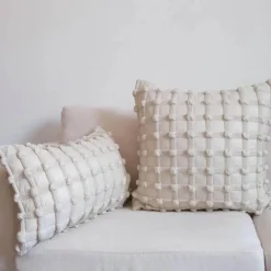 The Cushion Corner Bettzeug-Cremeweiß karierter 3D-Kissenbezug mit Luftpolstern – leichter luxuriöser dekorativer Kissenbezug