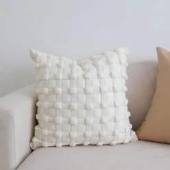 The Cushion Corner Bettzeug-Cremeweiß karierter 3D-Kissenbezug mit Luftpolstern – leichter luxuriöser dekorativer Kissenbezug