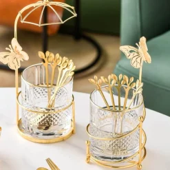 Space Savvy Küche & Esszimmer-Curve Dessertgabel- und -löffel-Set mit Vorratsglas