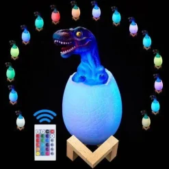 Comfort u0026 Style Beleuchtung-3D Dinosaur Egg Night Light - Colorful Remote Control Bedside Lamp