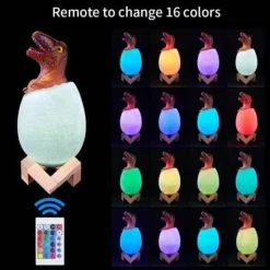 Comfort u0026 Style Beleuchtung-3D Dinosaur Egg Night Light - Colorful Remote Control Bedside Lamp
