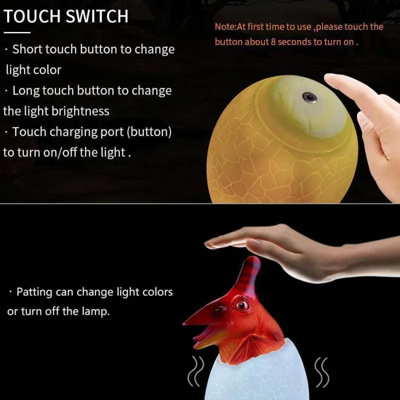 Comfort u0026 Style Beleuchtung-3D Dinosaur Egg Night Light - Colorful Remote Control Bedside Lamp