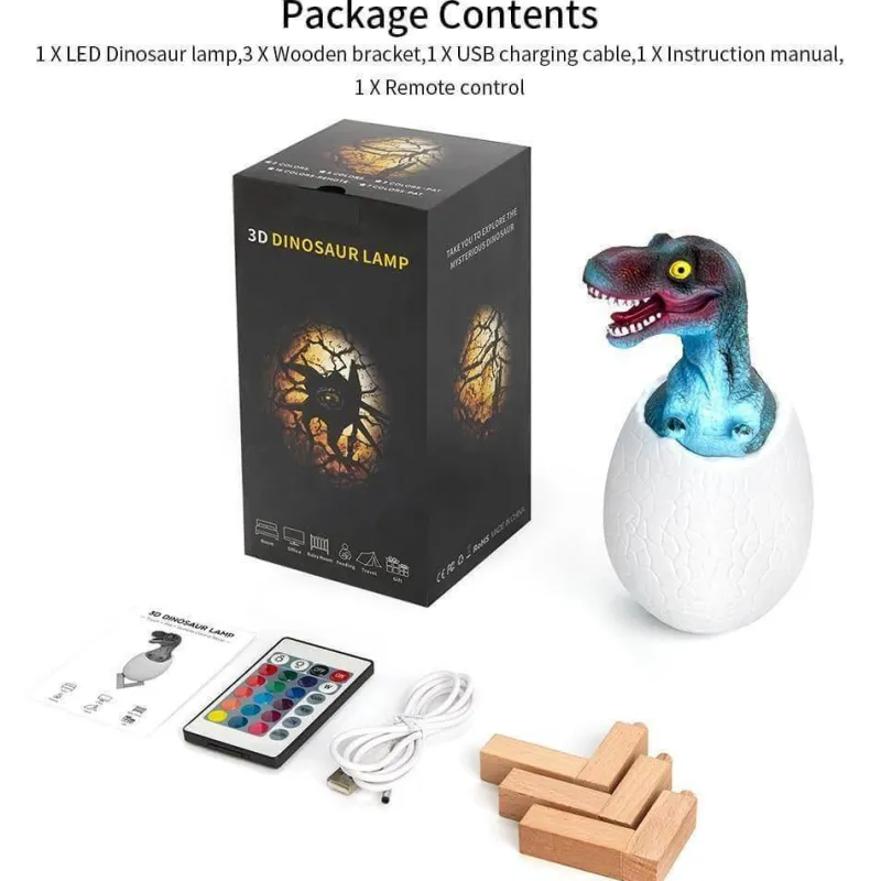 Comfort u0026 Style Beleuchtung-3D Dinosaur Egg Night Light - Colorful Remote Control Bedside Lamp