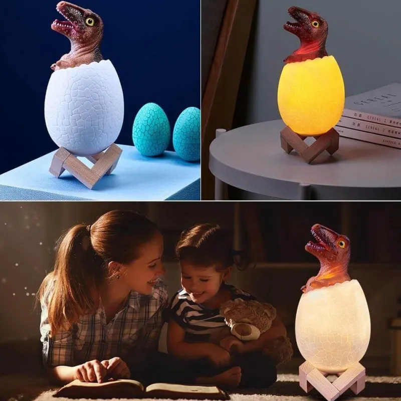 Comfort u0026 Style Beleuchtung-3D Dinosaur Egg Night Light - Colorful Remote Control Bedside Lamp