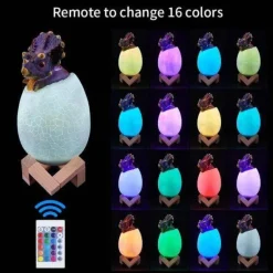 Comfort u0026 Style Beleuchtung-3D Dinosaur Egg Night Light - Colorful Remote Control Bedside Lamp