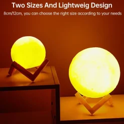The Gilded Nest Beleuchtung-3D Moon Night Lamp - Rechargeable LED Touch Light