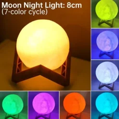 The Gilded Nest Beleuchtung-3D Moon Night Lamp - Rechargeable LED Touch Light