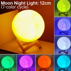 The Gilded Nest Beleuchtung-3D Moon Night Lamp - Rechargeable LED Touch Light