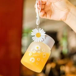 Tom Küche & Esszimmer-Daisy Flower 350 ml Glaswasserflasche – Stilvoller tragbarer Becher