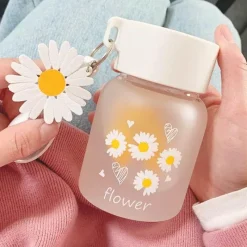 Tom Küche & Esszimmer-Daisy Flower 350 ml Glaswasserflasche – Stilvoller tragbarer Becher