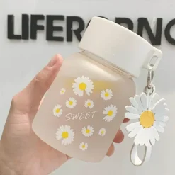 Tom Küche & Esszimmer-Daisy Flower 350 ml Glaswasserflasche – Stilvoller tragbarer Becher