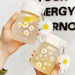 Tom Küche & Esszimmer-Daisy Flower 350 ml Glaswasserflasche – Stilvoller tragbarer Becher