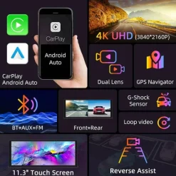 Wild u0026 Free Gear Autozubehör|Automobilindustrie-Dashcam mit zwei Objektiven – Intelligente Touchscreen-Autokamera