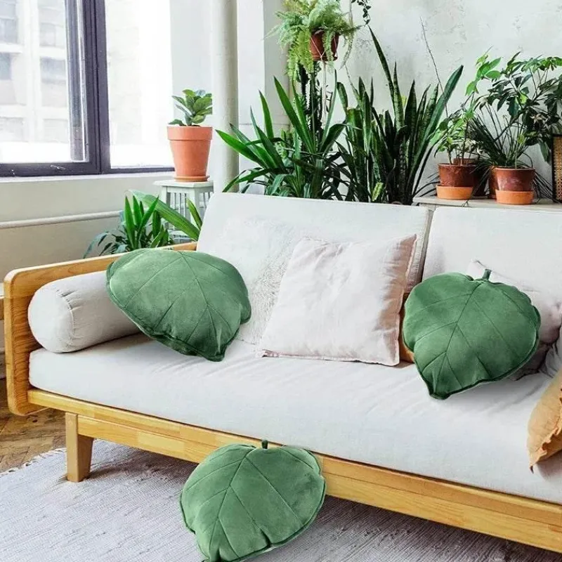 Pillow Haven Bettzeug-3D-Blatt-Plüschkissen – weiches Wurfkissen für Zuhause und Auto