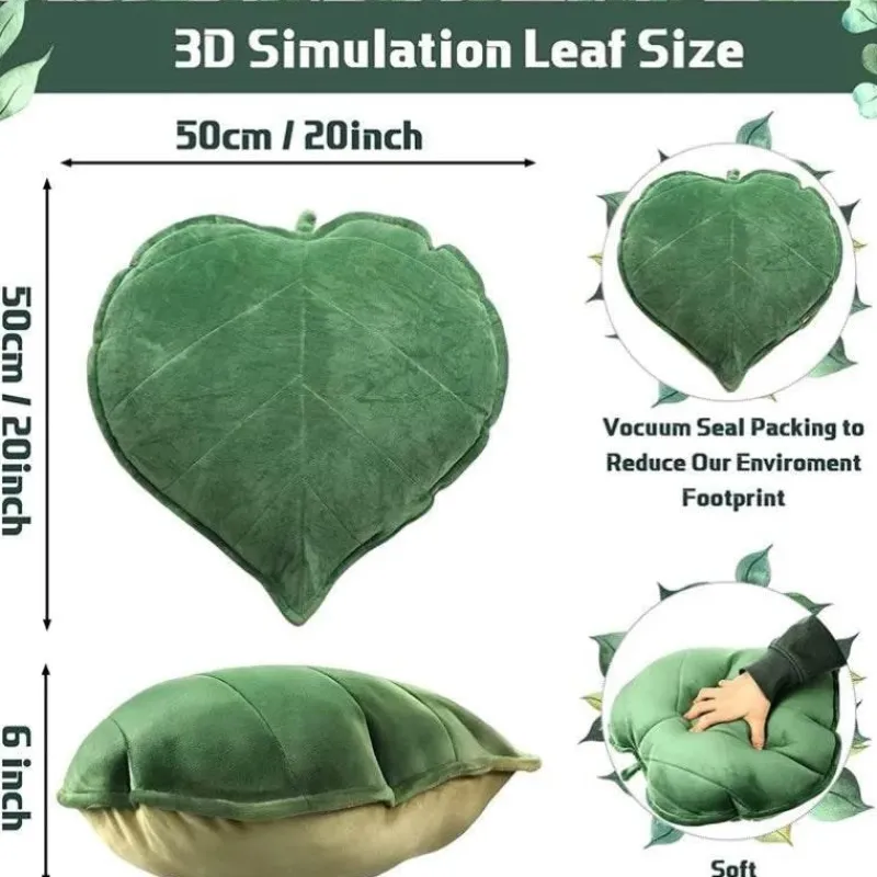 Pillow Haven Bettzeug-3D-Blatt-Plüschkissen – weiches Wurfkissen für Zuhause und Auto