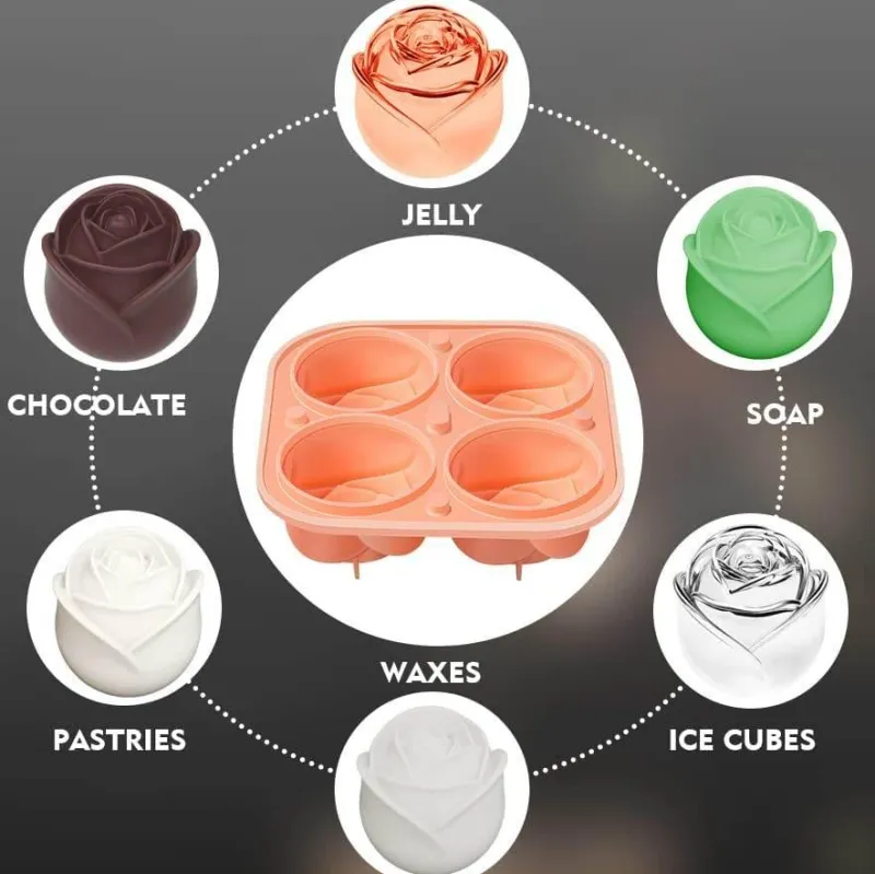 The Culinary Kit Küche & Esszimmer-3D-Eisform in Rosenform – großer, eleganter Eiswürfelbereiter