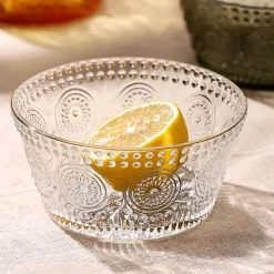 Elegance at the Table Küche & Esszimmer-Dekorative Sonnenblumen-Glasschale - Geprägte Schale