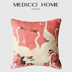 Pillow Haven Bettzeug-Dekorativer Kissenbezug im Retro-Stil – 45 x 45 cm, tanzender Kranich