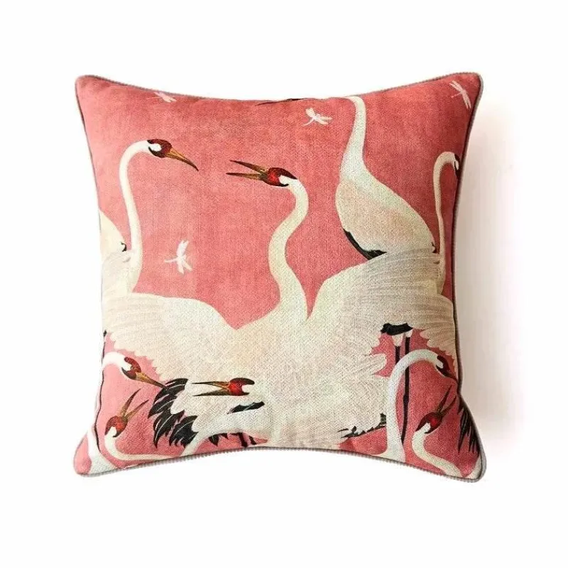 Pillow Haven Bettzeug-Dekorativer Kissenbezug im Retro-Stil – 45 x 45 cm, tanzender Kranich