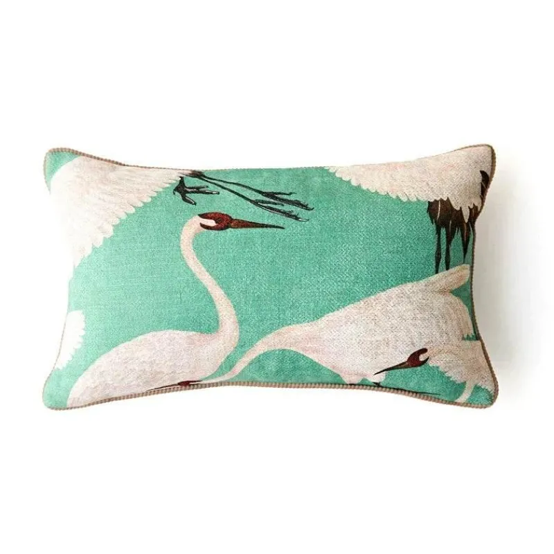Pillow Haven Bettzeug-Dekorativer Kissenbezug im Retro-Stil – 45 x 45 cm, tanzender Kranich