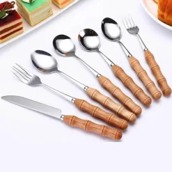 Tom Küche & Esszimmer-Dessertbesteck-Set aus Edelstahl mit eleganten Holzgriffen