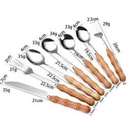 Tom Küche & Esszimmer-Dessertbesteck-Set aus Edelstahl mit eleganten Holzgriffen