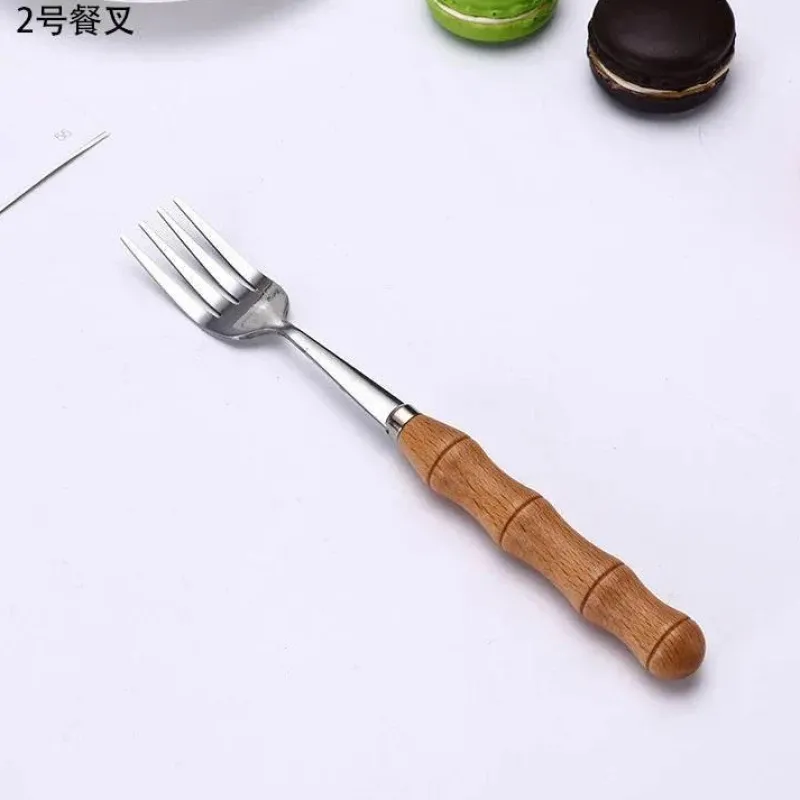 Tom Küche & Esszimmer-Dessertbesteck-Set aus Edelstahl mit eleganten Holzgriffen