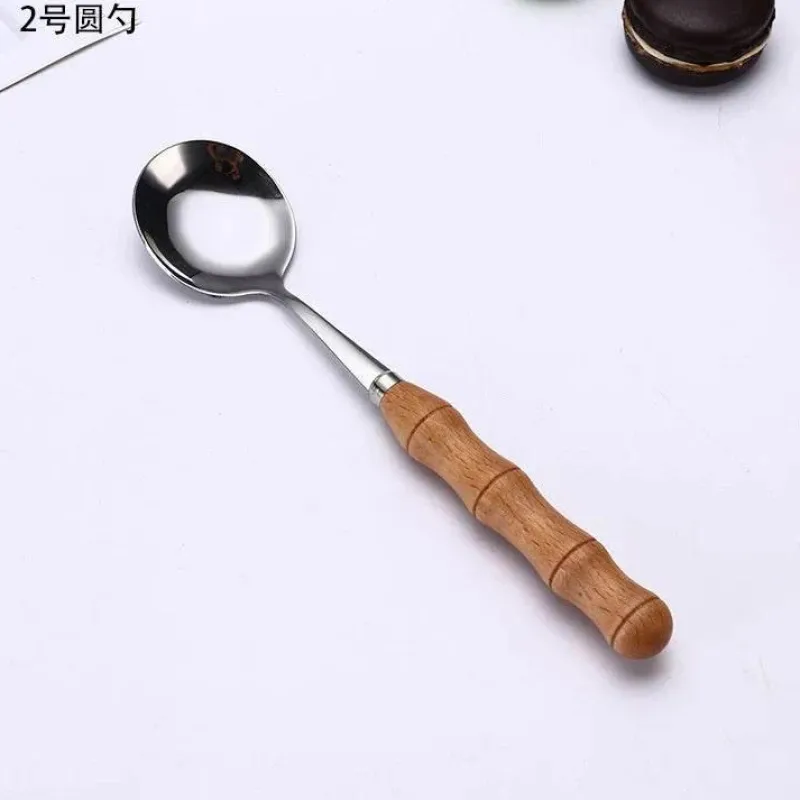 Tom Küche & Esszimmer-Dessertbesteck-Set aus Edelstahl mit eleganten Holzgriffen