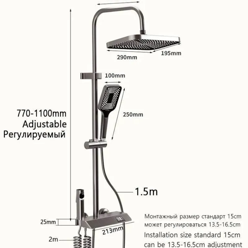 The Blissful Bath Badezimmer-Digital Shower Set - Elegant Rain Shower Head with Temperature Display
