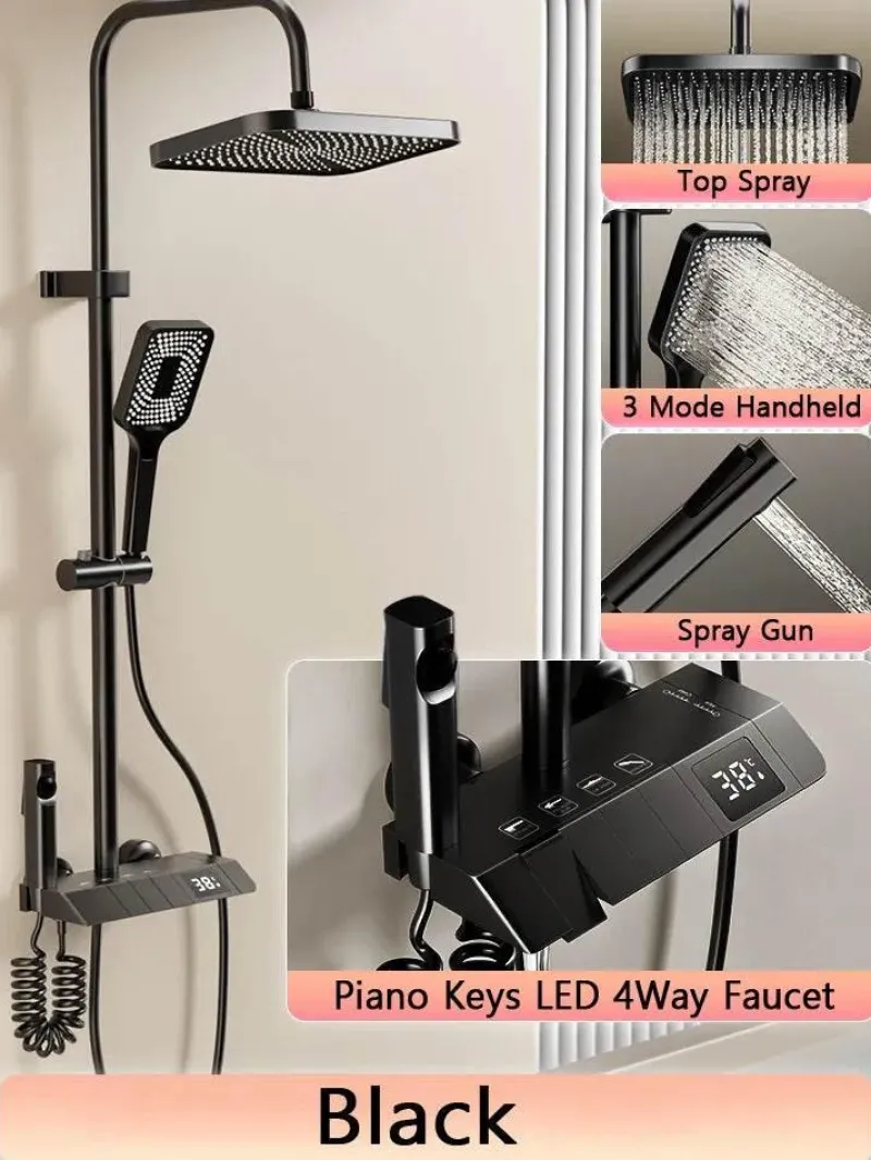 The Blissful Bath Badezimmer-Digital Shower Set - Elegant Rain Shower Head with Temperature Display