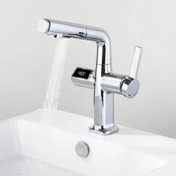 Tranquil Waters Badezimmer|Küche & Esszimmer-Digitaler Badezimmerhahn aus Messing – Elegantes Aqua View Design