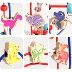 Toy World Babyspielzeug-Dinosaurier-Perlenlabyrinth aus Holz – Montessori-Lernspielzeug für Kinder