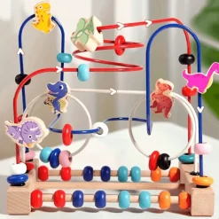 Toy World Babyspielzeug-Dinosaurier-Perlenlabyrinth aus Holz – Montessori-Lernspielzeug für Kinder