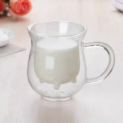 Brew Bliss Küche & Esszimmer-Doppelschichtiger Glasbecher - Kuh-Design