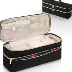 PureGlow Frauenpflege|Körperpflege-Doppelschichtiger Kosmetik-Organizer mit großem Fassungsvermögen – Reise-Make-up-Tasche