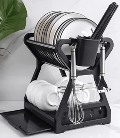 Space Savvy Küche & Esszimmer-Doppelschichtiges Abtropfgestell – Multifunktionaler Organizer für die Arbeitsplatte