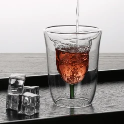 The Cozy Mug Küche & Esszimmer-Doppelschichtiges Glas mit Blumenmuster – Stilvolles Trinkgeschirr