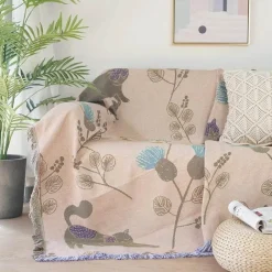 Snug u0026 Soft Bettzeug-Doppelseitige Sofadecke mit Cartoon-Katze – moderner, staubdichter Bezug mit Quasten für Doppelbetten und Sofas