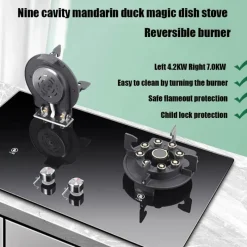 Deco Küche & Esszimmer-Doppelter Gasherd aus Edelstahl – verstellbares Lift-Design