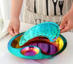 The Culinary Kit Küche & Esszimmer-Doppeltes Frühstückstablett aus Edelstahl – Kreative Servierplatte