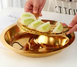 The Culinary Kit Küche & Esszimmer-Doppeltes Frühstückstablett aus Edelstahl – Kreative Servierplatte