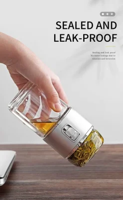 The Cozy Mug Küche & Esszimmer-Doppelwandiges Tee-Ei aus Glas – vielseitige Thermoskanne für heiße und kalte Getränke