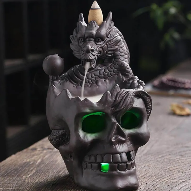 The Gilded Nest Beleuchtung-Drachenschädel LED Räuchergefäß - Gothic Home Decor Aromatherapie Diffusor