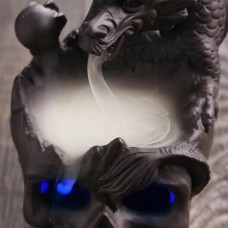 The Gilded Nest Beleuchtung-Drachenschädel LED Räuchergefäß - Gothic Home Decor Aromatherapie Diffusor