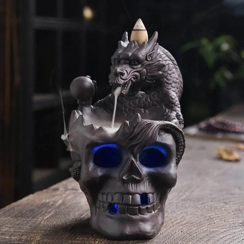 The Gilded Nest Beleuchtung-Drachenschädel LED Räuchergefäß - Gothic Home Decor Aromatherapie Diffusor