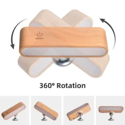 Comfort u0026 Style Beleuchtung-Drehbare magnetische LED-Nachtlampe - wiederaufladbare Schreibtischlampe aus Holz
