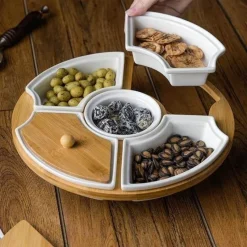 Deco Küche & Esszimmer-Drehbare Servierplatte aus Keramik – Frühstücksteller mit fünf Fächern