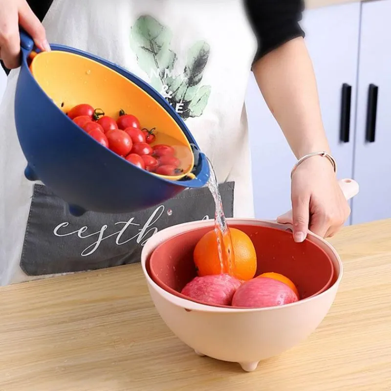 Deco Küche & Esszimmer-Drehbarer doppellagiger Abtropfkorb - Multifunktionaler Küchenorganizer