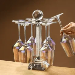 Timeless Touch Küche & Esszimmer-Drehbarer Weinglashalter aus Kristallglas – Eleganter Ständer für Trinkgefäße