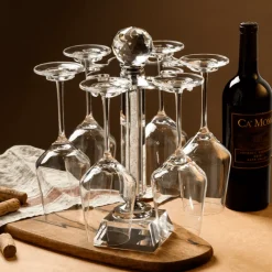 Timeless Touch Küche & Esszimmer-Drehbarer Weinglashalter aus Kristallglas – Eleganter Ständer für Trinkgefäße